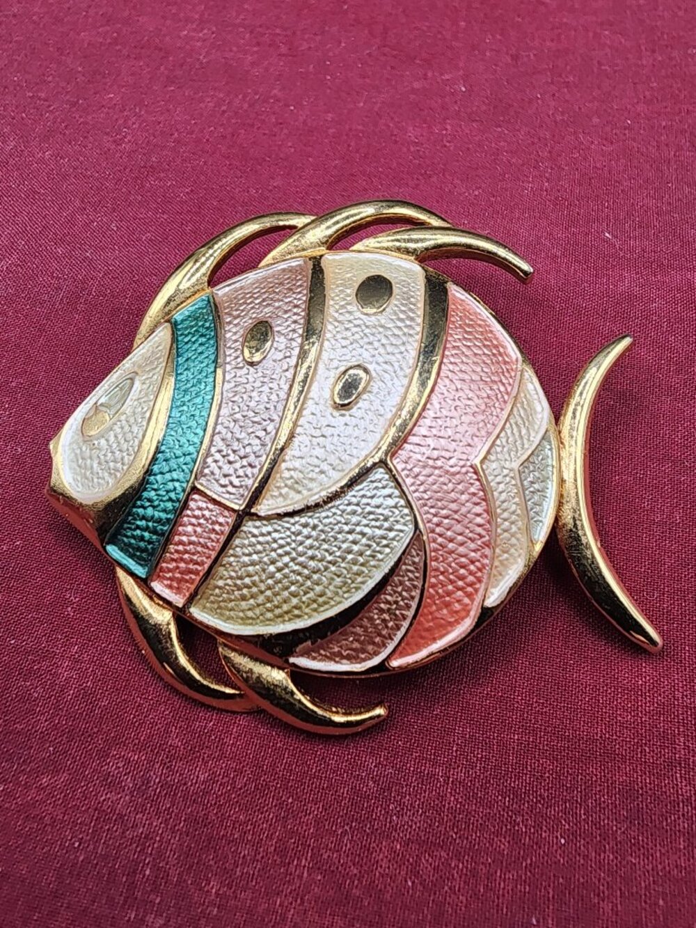 Vintage Style Enamel Fish Brooch Gold Tone Pastel Colors Unsigned
